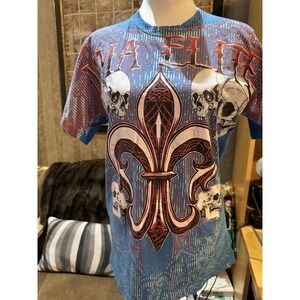 Vintage‎ Y2K MMA Elite Blue Skulls Graphic MMA T-shirt Size Large